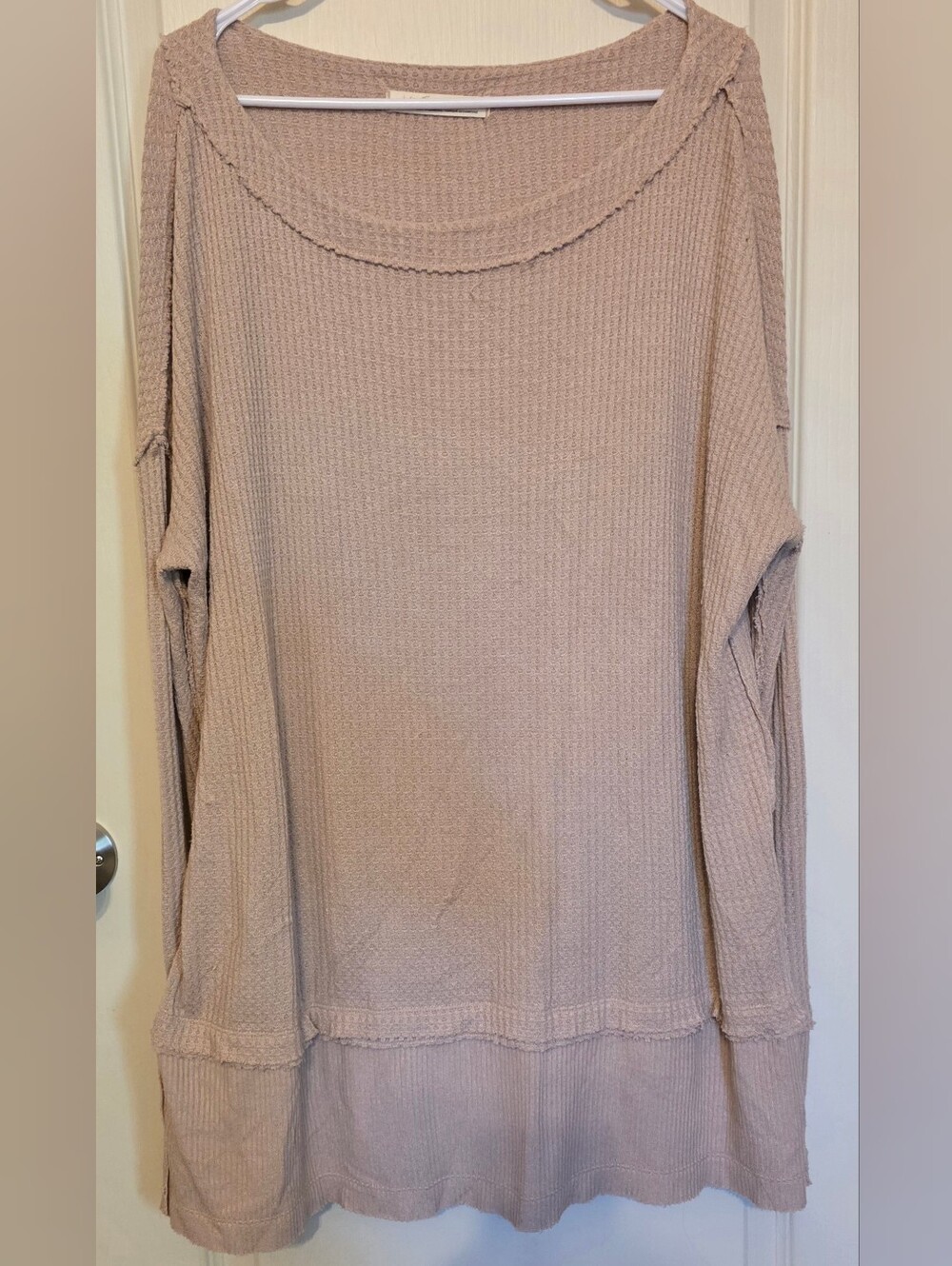We The Free Taupe Waffle Knit Scoop Neck Sweater